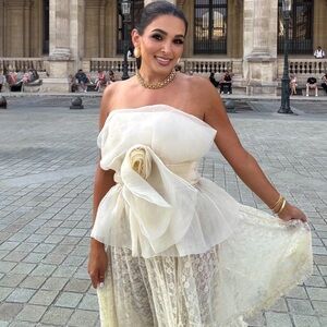 ZARA TULLE Strapless Flower Top